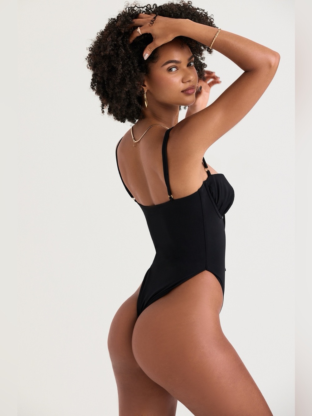 NEW House of CB CANNES Black Cutout One-piece Thong Swimsuit Size L+ - Picture 8 of 16
